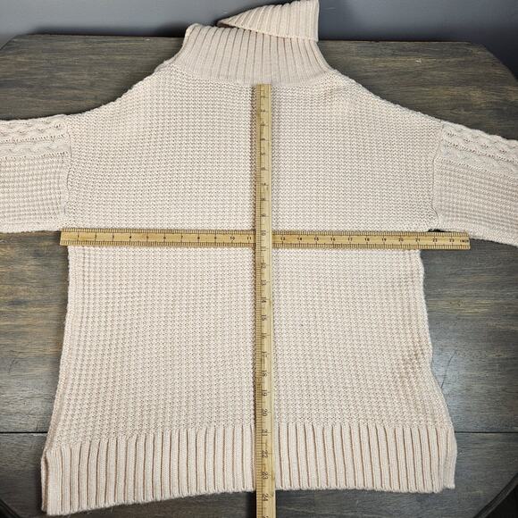Ann Taylor Turtleneck Sweater cable Knit Wool Blend Size Large Pale Pink - Picture 6 of 6